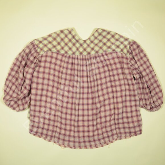Free People Blouse Womens S Cream Oversized Solstice Plaid Top - Picture 6 of 9